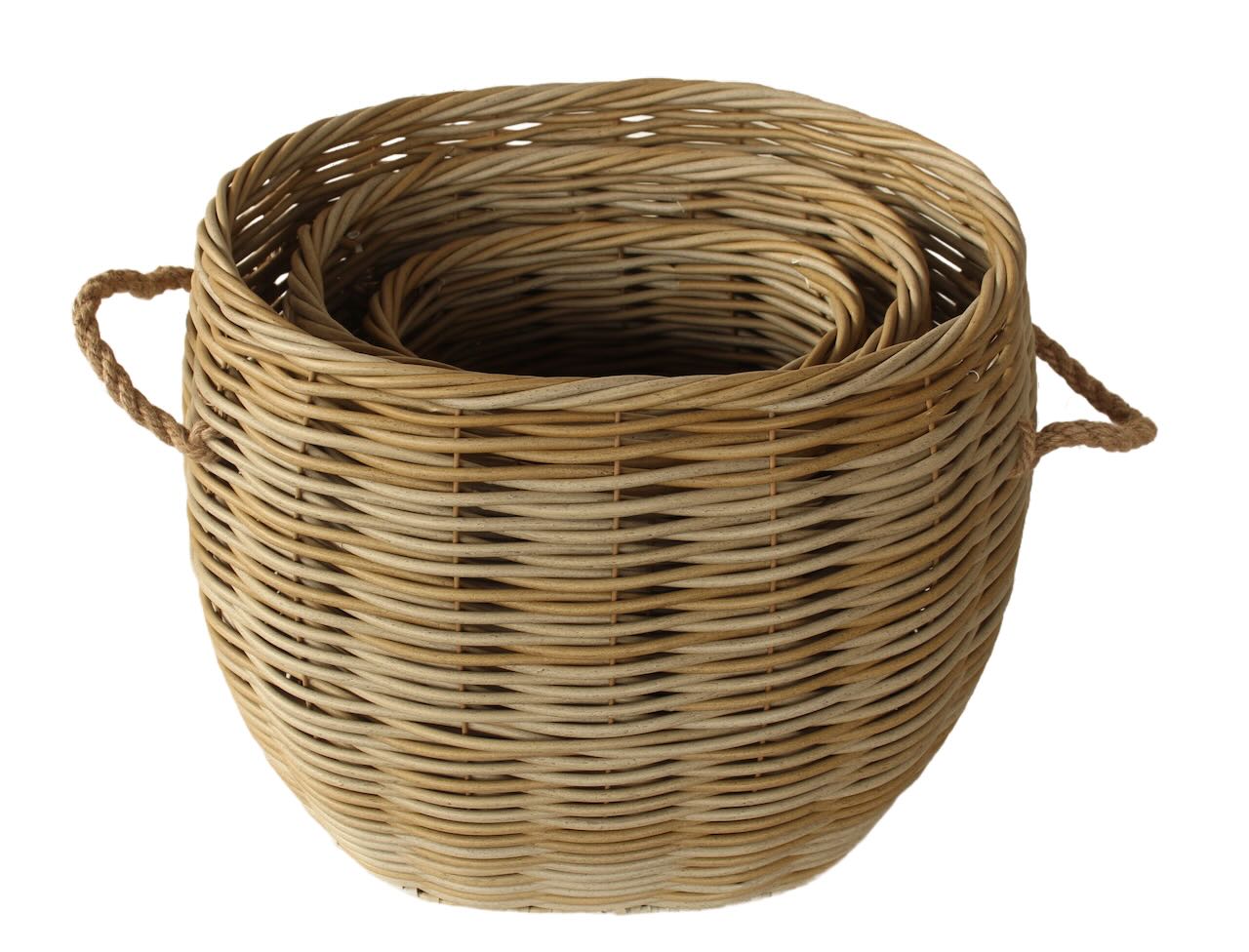 Set Of 3 Rattan Outdoor Oval Baskets